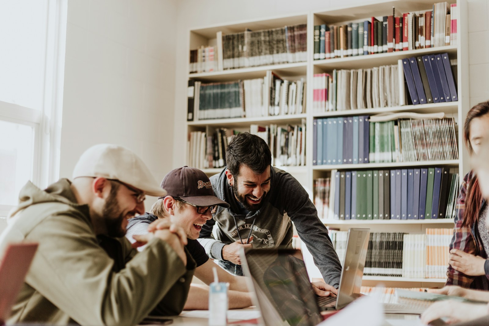 Students collaborating in a university library